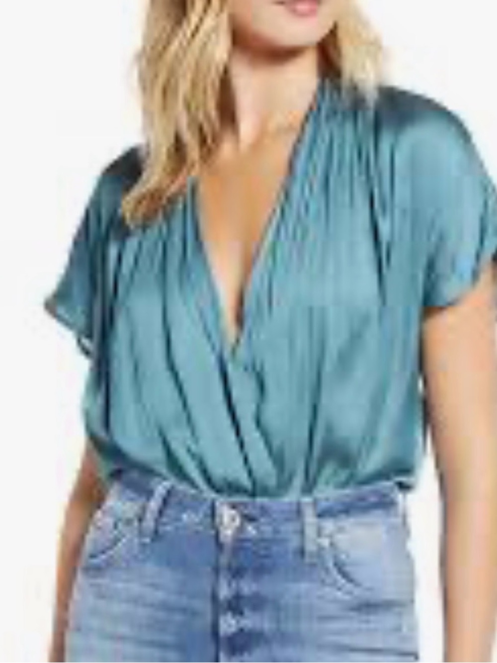 PAIGE Teal Wrap V-Neck Blouse
